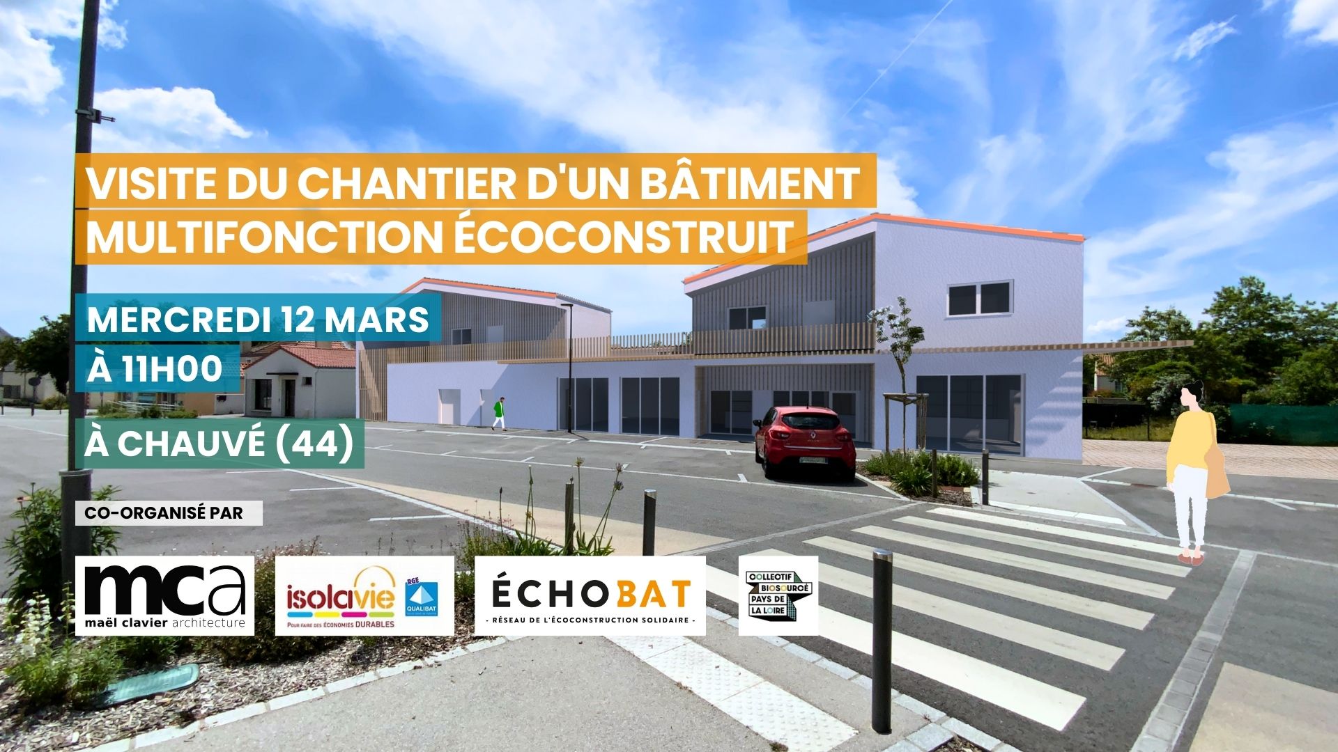 Visite du chantier d'un bâtiment multifonction écoconstruit à Chauvé